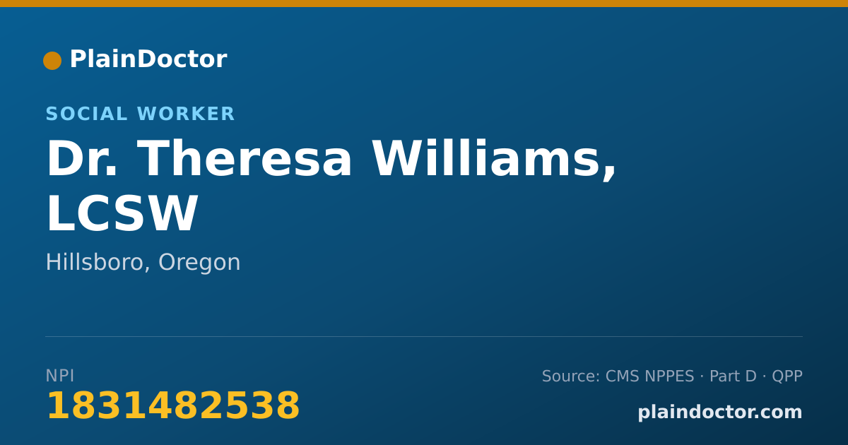 Shareable card for Theresa Williams, LCSW - Social Worker, Hillsboro, OR