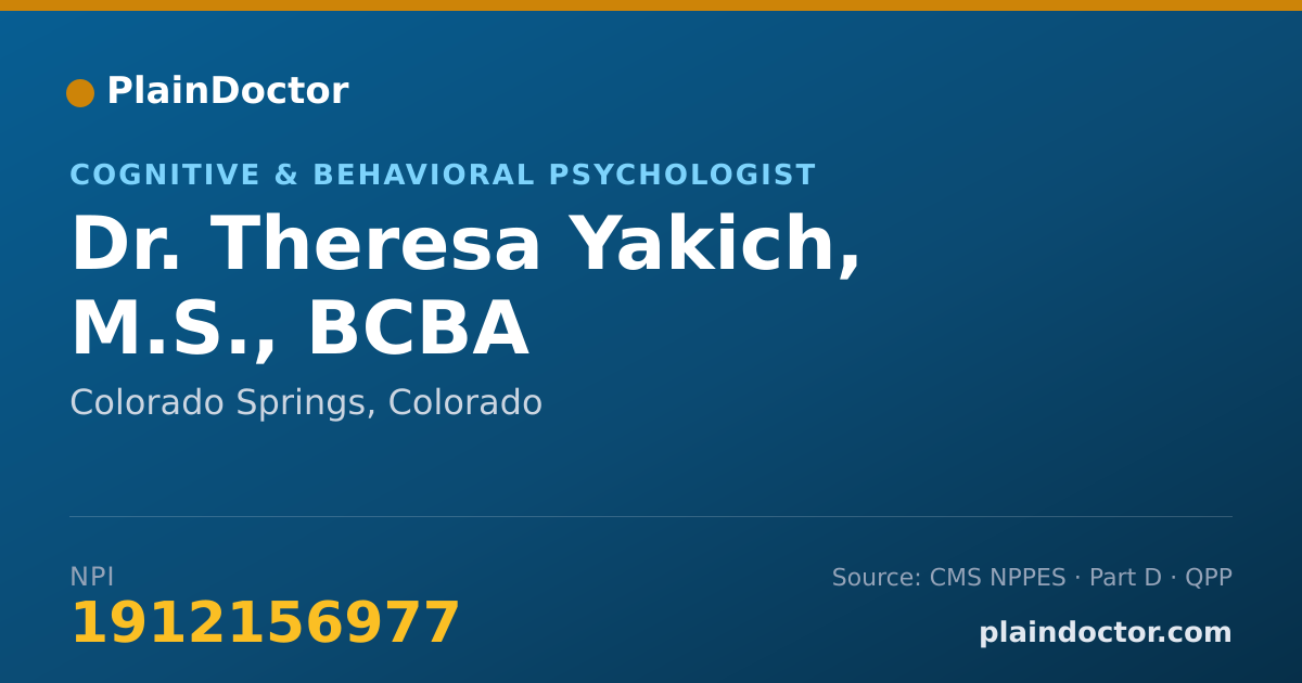 Shareable card for Theresa Yakich, M.S., BCBA - Cognitive & Behavioral Psychologist, Colorado Springs, CO