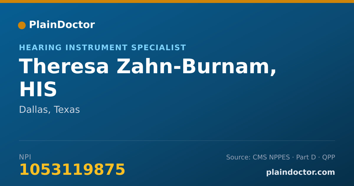 Shareable card for Theresa Zahn-Burnam, HIS - Hearing Instrument Specialist, Dallas, TX