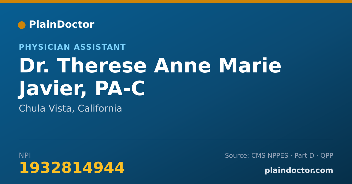 Shareable card for Therese Anne Marie Javier, PA-C - Physician Assistant, Chula Vista, CA