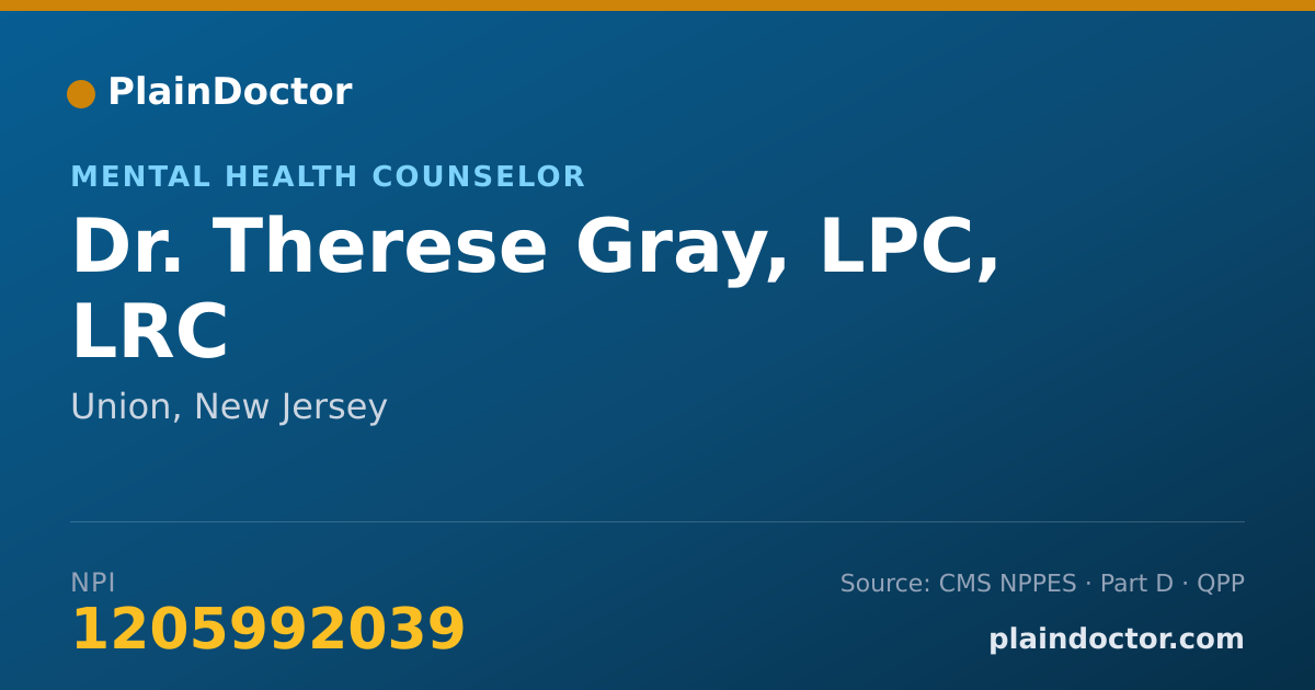 Shareable card for Therese Gray, LPC, LRC - Mental Health Counselor, Union, NJ