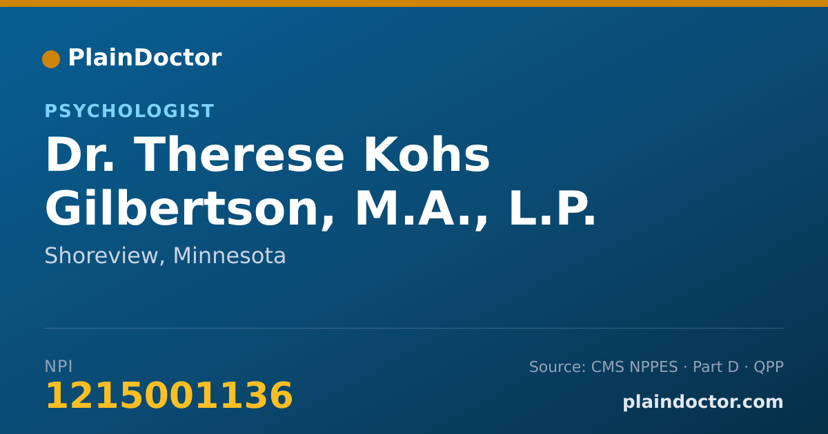 Shareable card for Therese Kohs Gilbertson, M.A., L.P. - Psychologist, Shoreview, MN