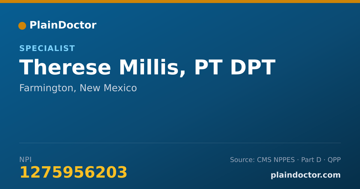 Shareable card for Therese Millis, PT DPT - Specialist, Farmington, NM