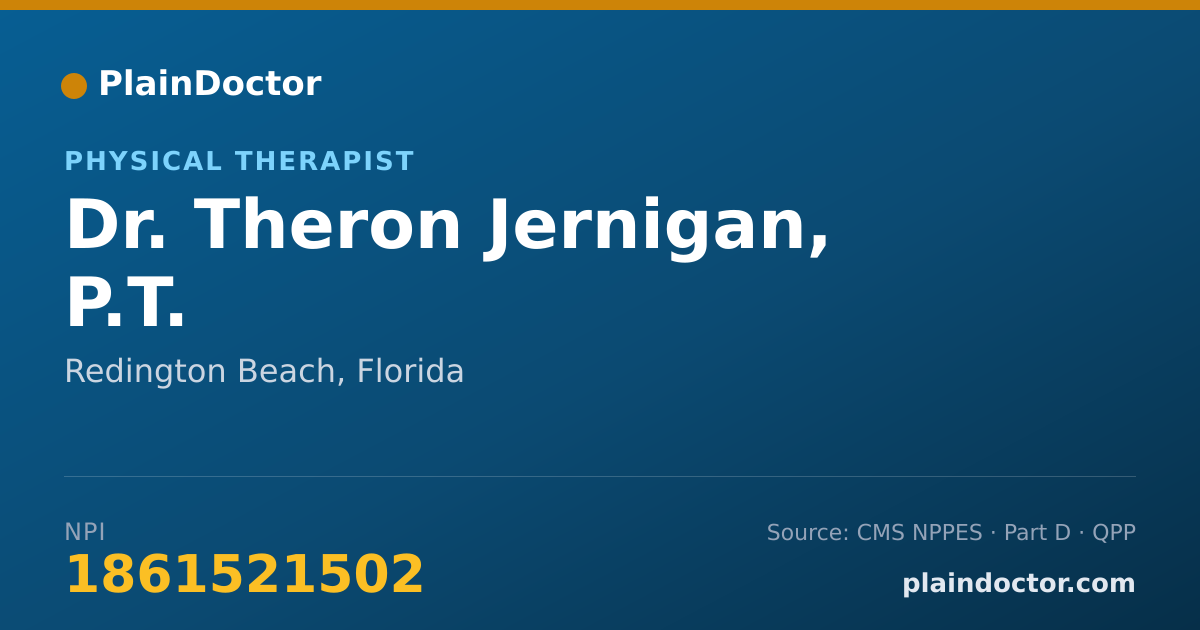 Shareable card for Theron Jernigan, P.T. - Physical Therapist, Redington Beach, FL