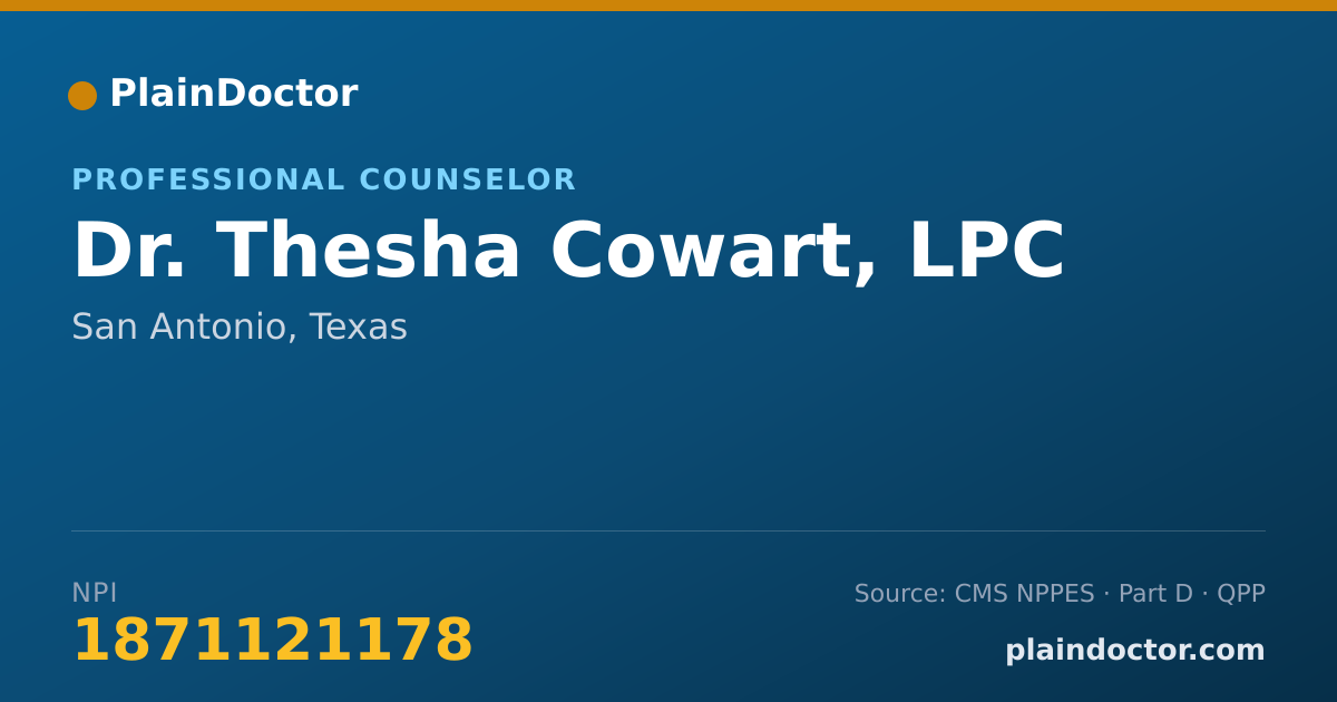 Shareable card for Thesha Cowart, LPC - Professional Counselor, San Antonio, TX