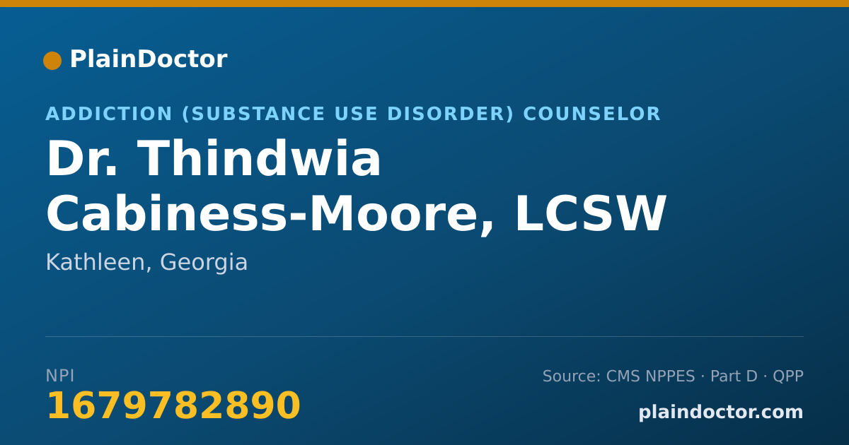 Shareable card for Thindwia Cabiness-Moore, LCSW - Addiction (Substance Use Disorder) Counselor, Kathleen, GA