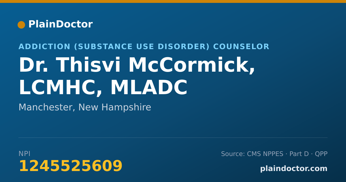 Shareable card for Thisvi McCormick, LCMHC, MLADC - Addiction (Substance Use Disorder) Counselor, Manchester, NH