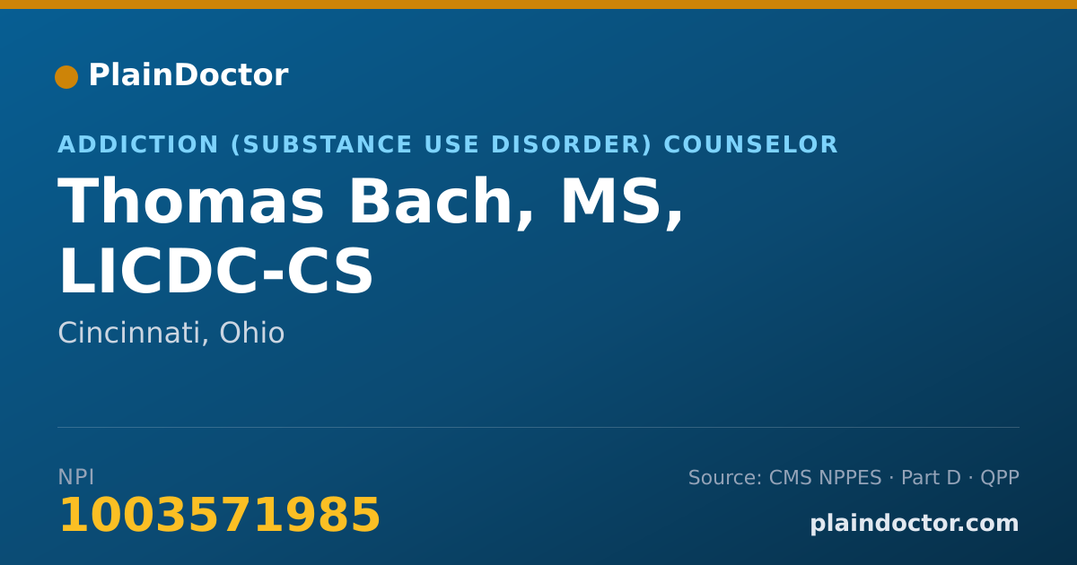 Shareable card for Thomas Bach, MS, LICDC-CS - Addiction (Substance Use Disorder) Counselor, Cincinnati, OH