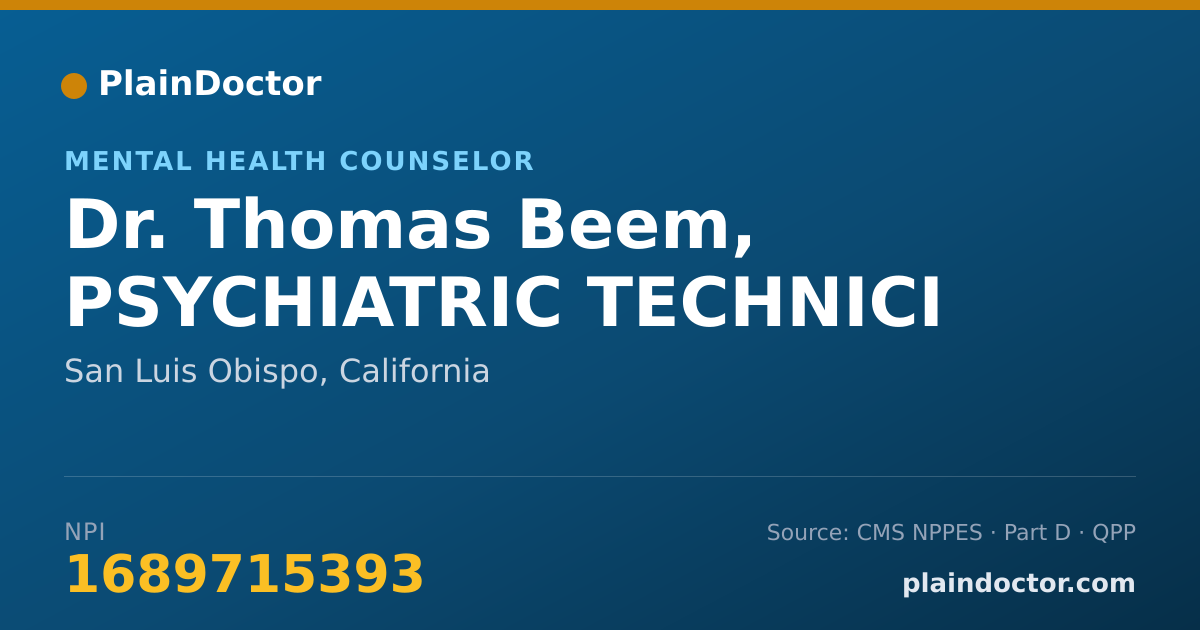 Shareable card for Thomas Beem, PSYCHIATRIC TECHNICI - Mental Health Counselor, San Luis Obispo, CA