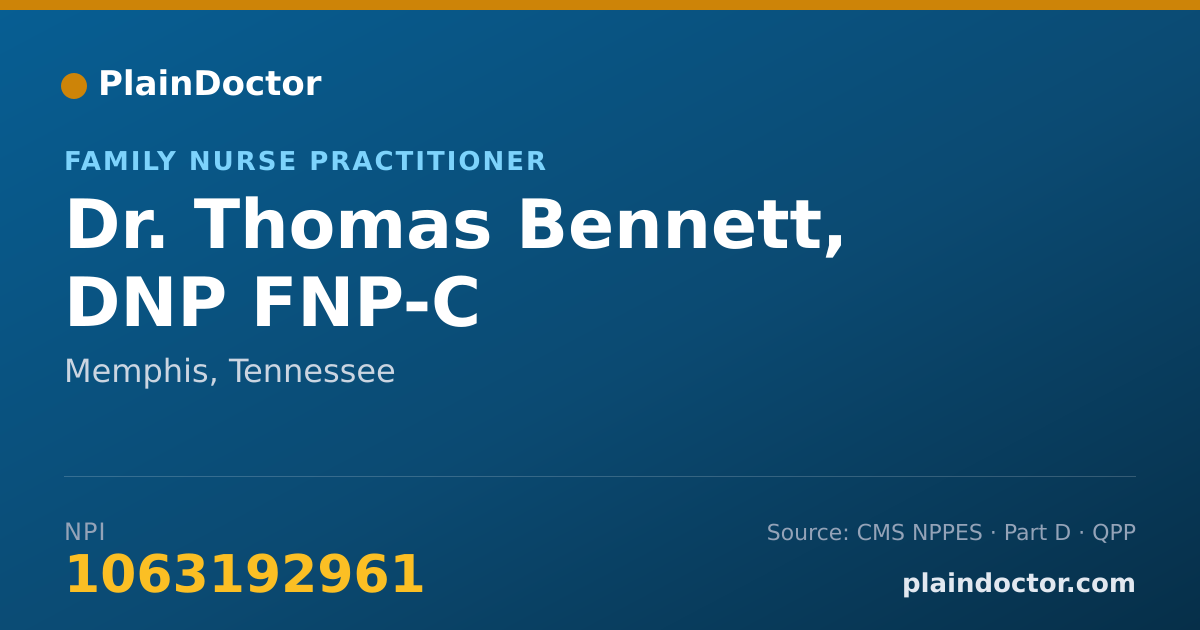 Shareable card for Thomas Bennett, DNP FNP-C - Family Nurse Practitioner, Memphis, TN