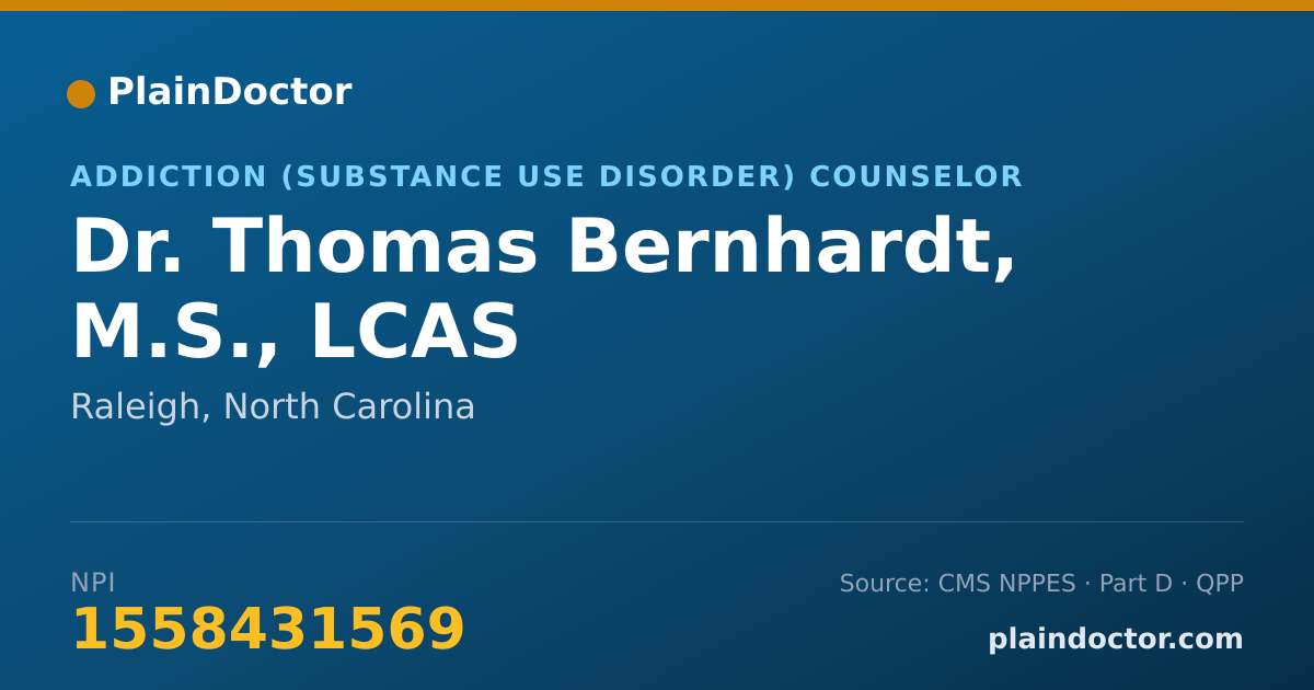 Shareable card for Thomas Bernhardt, M.S., LCAS - Addiction (Substance Use Disorder) Counselor, Raleigh, NC