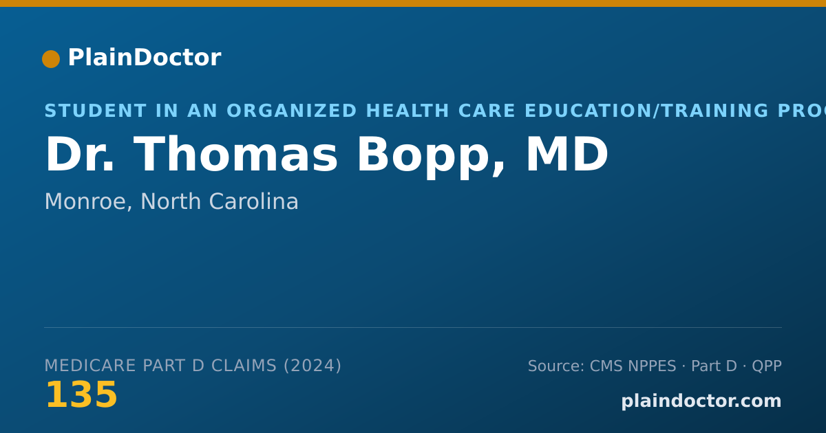 Shareable card for Thomas Bopp, MD - Student in an Organized Health Care Education/Training Program, Monroe, NC