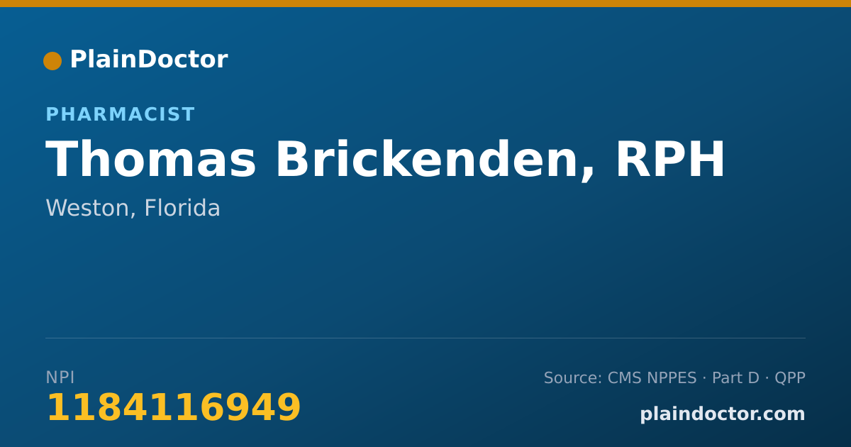 Shareable card for Thomas Brickenden, RPH - Pharmacist, Weston, FL