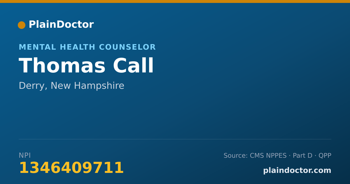 Shareable card for Thomas Call - Mental Health Counselor, Derry, NH