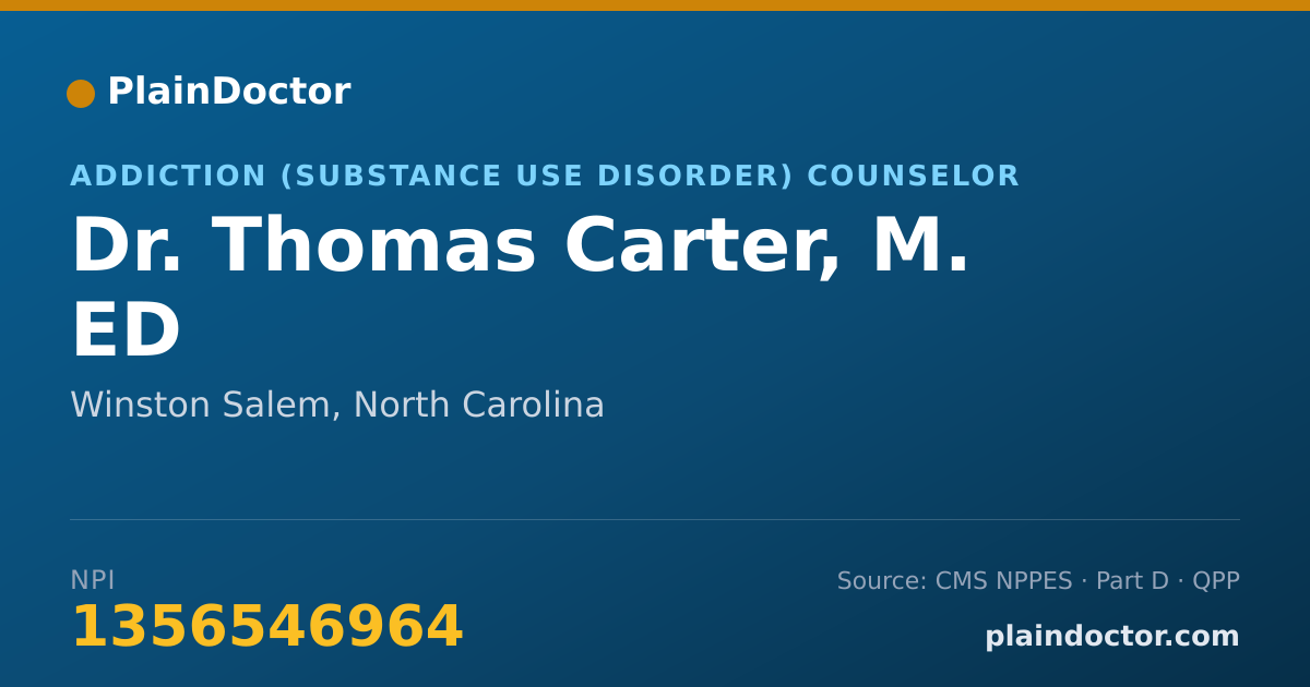 Shareable card for Thomas Carter, M. ED - Addiction (Substance Use Disorder) Counselor, Winston Salem, NC