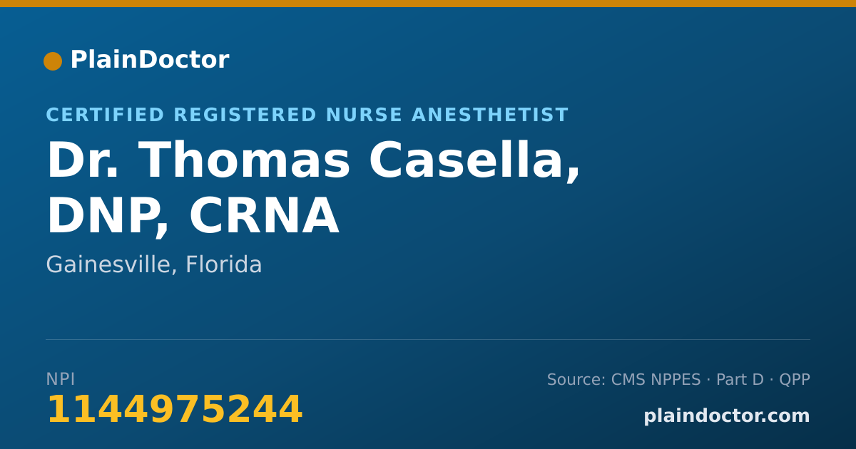 Shareable card for Thomas Casella, DNP, CRNA - Certified Registered Nurse Anesthetist, Gainesville, FL