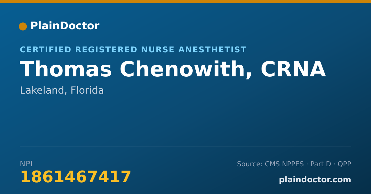 Shareable card for Thomas Chenowith, CRNA - Certified Registered Nurse Anesthetist, Lakeland, FL