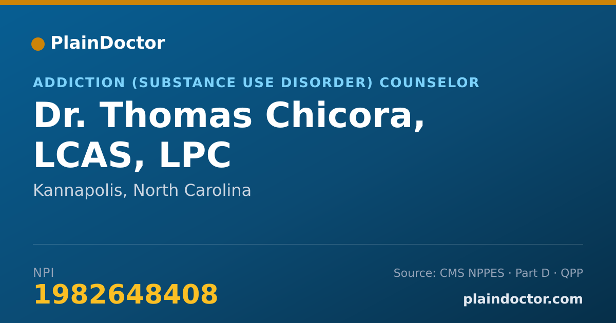 Shareable card for Thomas Chicora, LCAS, LPC - Addiction (Substance Use Disorder) Counselor, Kannapolis, NC