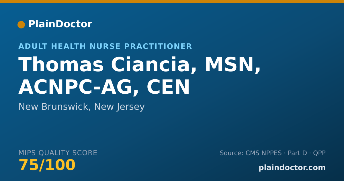 Shareable card for Thomas Ciancia, MSN, ACNPC-AG, CEN - Adult Health Nurse Practitioner, New Brunswick, NJ
