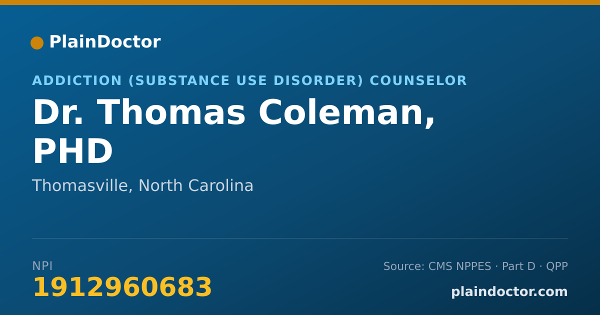 Shareable card for Thomas Coleman, PHD - Addiction (Substance Use Disorder) Counselor, Thomasville, NC