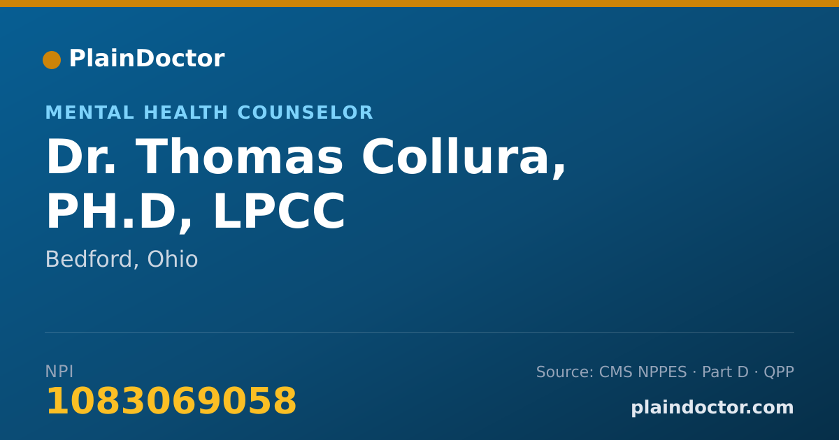 Shareable card for Thomas Collura, PH.D, LPCC - Mental Health Counselor, Bedford, OH