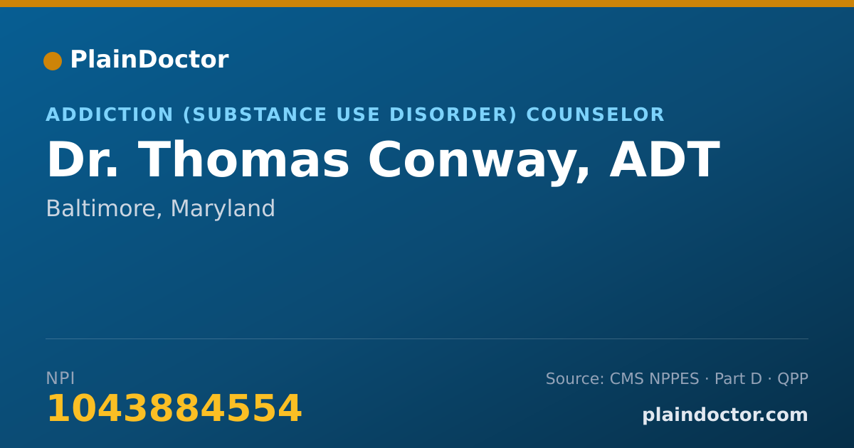 Shareable card for Thomas Conway, ADT - Addiction (Substance Use Disorder) Counselor, Baltimore, MD