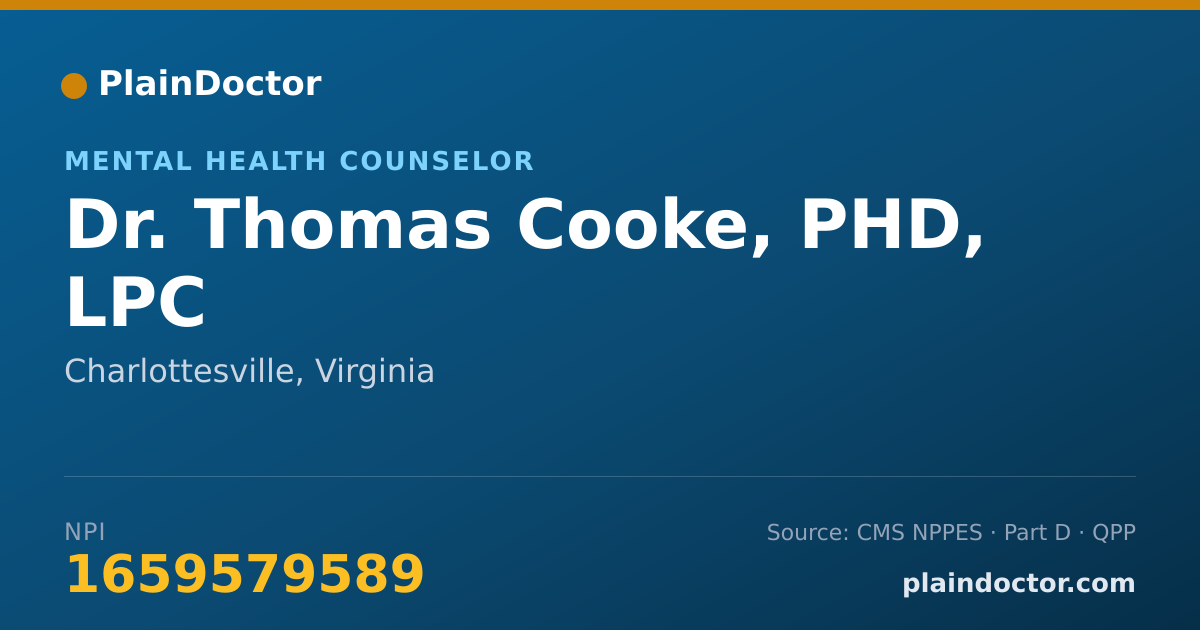 Shareable card for Thomas Cooke, PHD, LPC - Mental Health Counselor, Charlottesville, VA