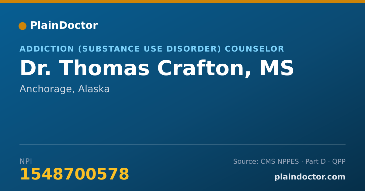 Shareable card for Thomas Crafton, MS - Addiction (Substance Use Disorder) Counselor, Anchorage, AK
