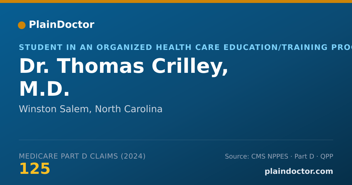 Shareable card for Thomas Crilley, M.D. - Student in an Organized Health Care Education/Training Program, Winston Salem, NC