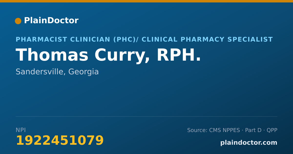Shareable card for Thomas Curry, RPH. - Pharmacist Clinician (PhC)/ Clinical Pharmacy Specialist, Sandersville, GA