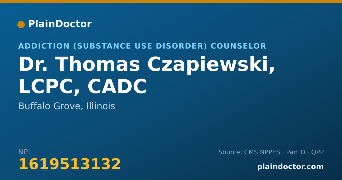 Shareable card for Thomas Czapiewski, LCPC, CADC - Addiction (Substance Use Disorder) Counselor, Buffalo Grove, IL