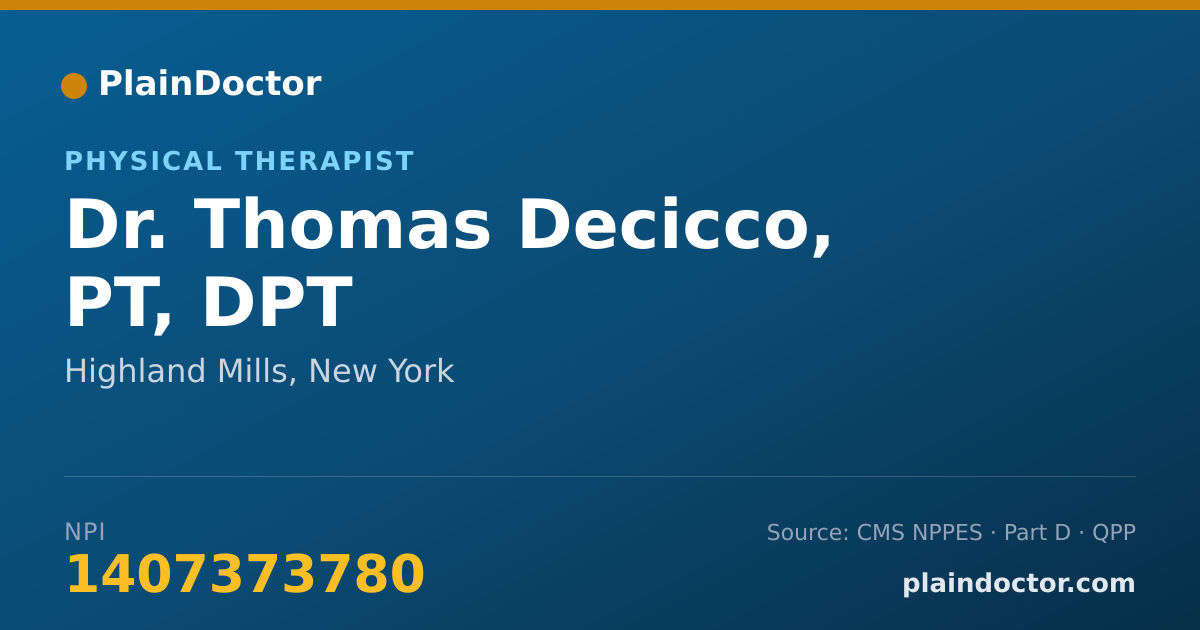 Shareable card for Thomas Decicco, PT, DPT - Physical Therapist, Highland Mills, NY