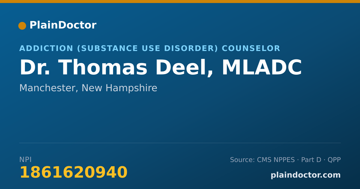 Shareable card for Thomas Deel, MLADC - Addiction (Substance Use Disorder) Counselor, Manchester, NH