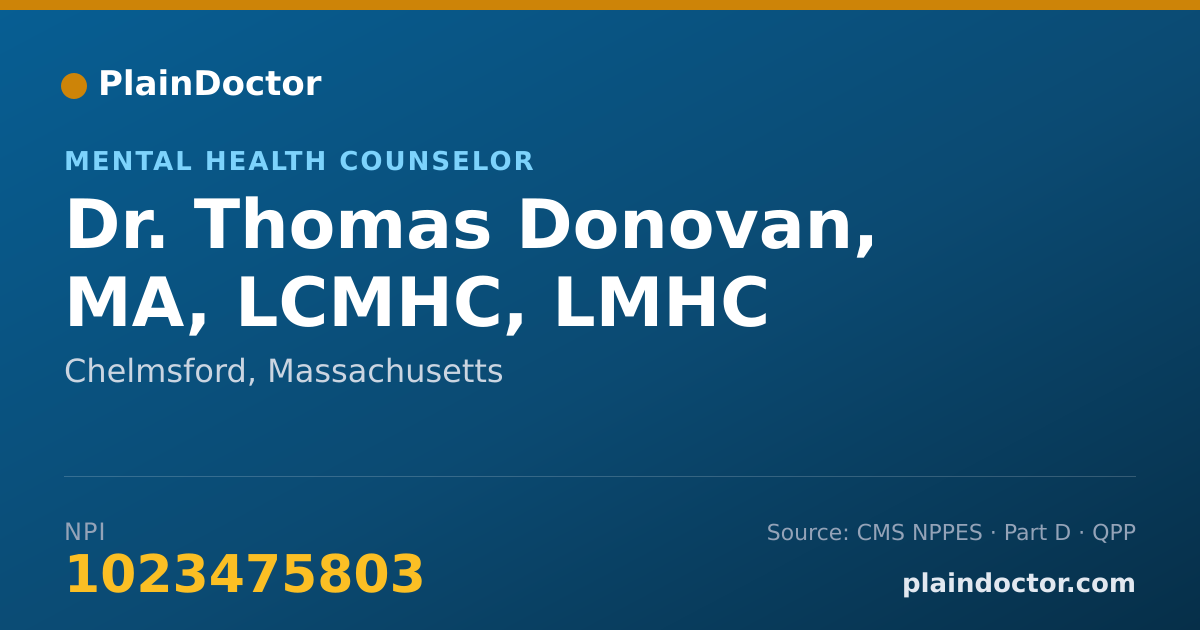 Shareable card for Thomas Donovan, MA, LCMHC, LMHC - Mental Health Counselor, Chelmsford, MA