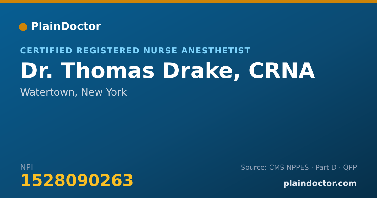 Shareable card for Thomas Drake, CRNA - Certified Registered Nurse Anesthetist, Watertown, NY