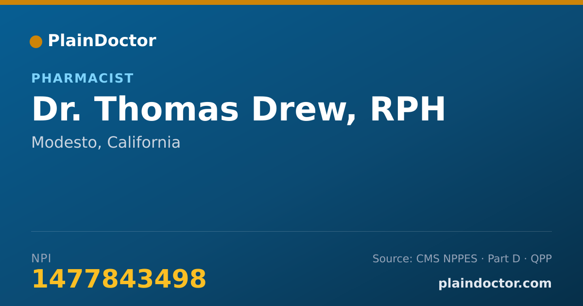 Shareable card for Thomas Drew, RPH - Pharmacist, Modesto, CA