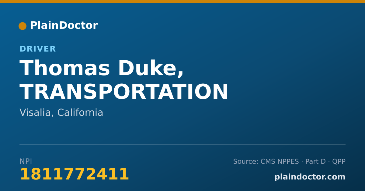 Shareable card for Thomas Duke, TRANSPORTATION - Driver, Visalia, CA