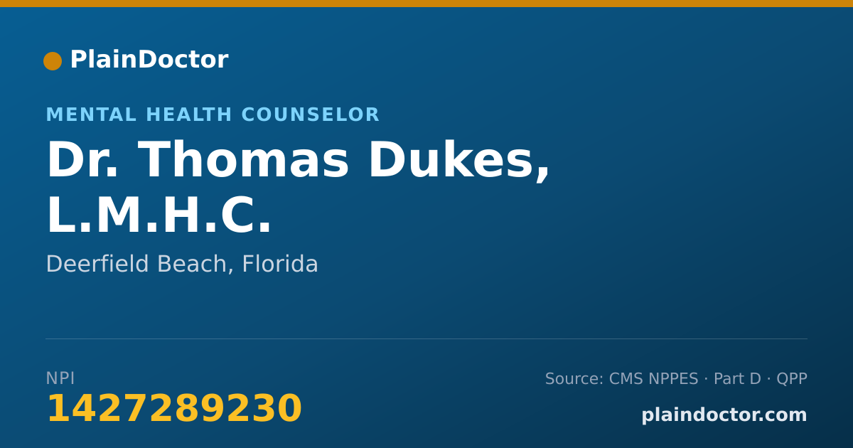 Shareable card for Thomas Dukes, L.M.H.C. - Mental Health Counselor, Deerfield Beach, FL