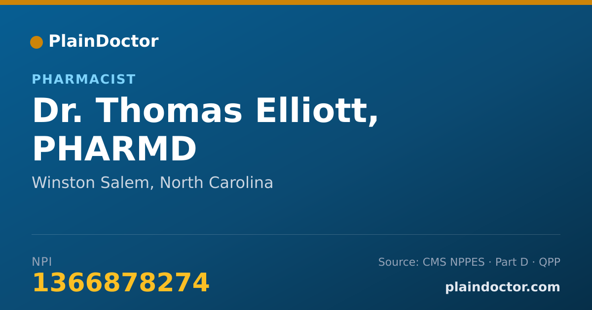 Shareable card for Thomas Elliott, PHARMD - Pharmacist, Winston Salem, NC