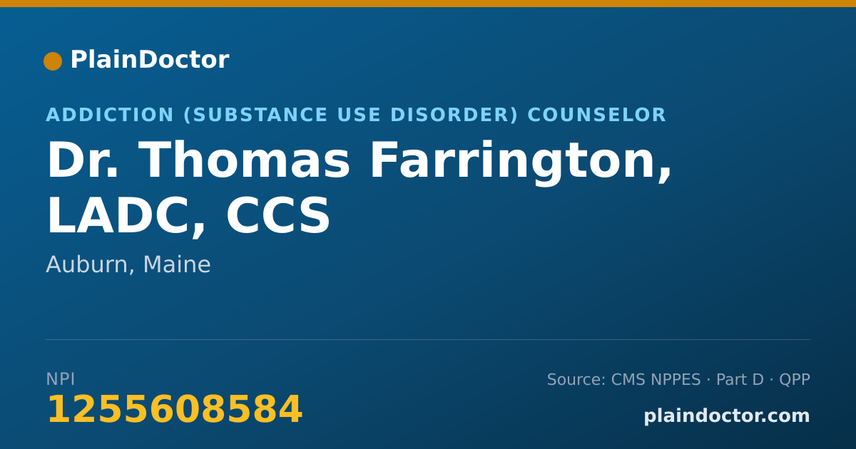 Shareable card for Thomas Farrington, LADC, CCS - Addiction (Substance Use Disorder) Counselor, Auburn, ME