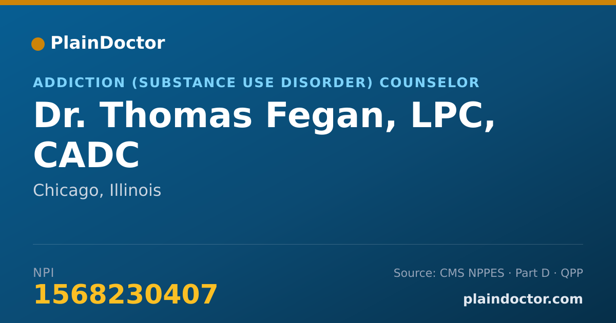 Shareable card for Thomas Fegan, LPC, CADC - Addiction (Substance Use Disorder) Counselor, Chicago, IL