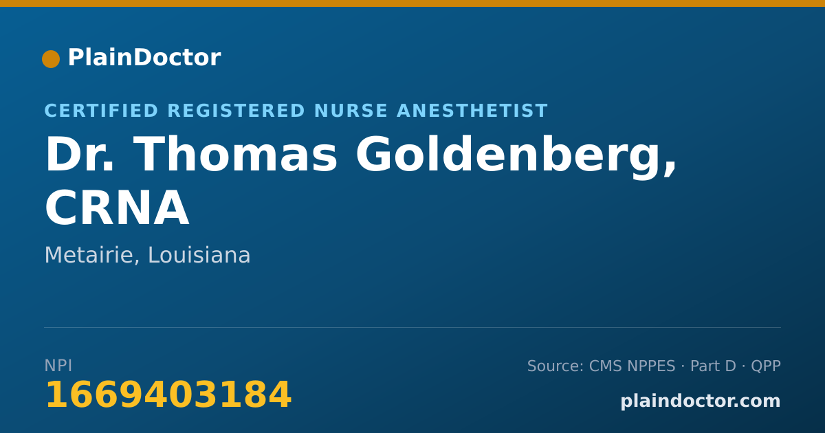 Shareable card for Thomas Goldenberg, CRNA - Certified Registered Nurse Anesthetist, Metairie, LA