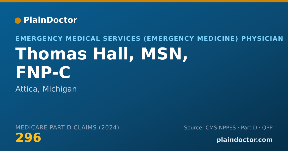 Shareable card for Thomas Hall, MSN, FNP-C - Emergency Medical Services (Emergency Medicine) Physician, Attica, MI