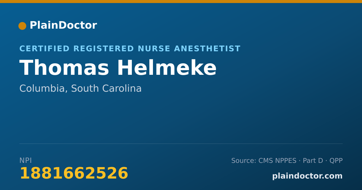 Shareable card for Thomas Helmeke - Certified Registered Nurse Anesthetist, Columbia, SC
