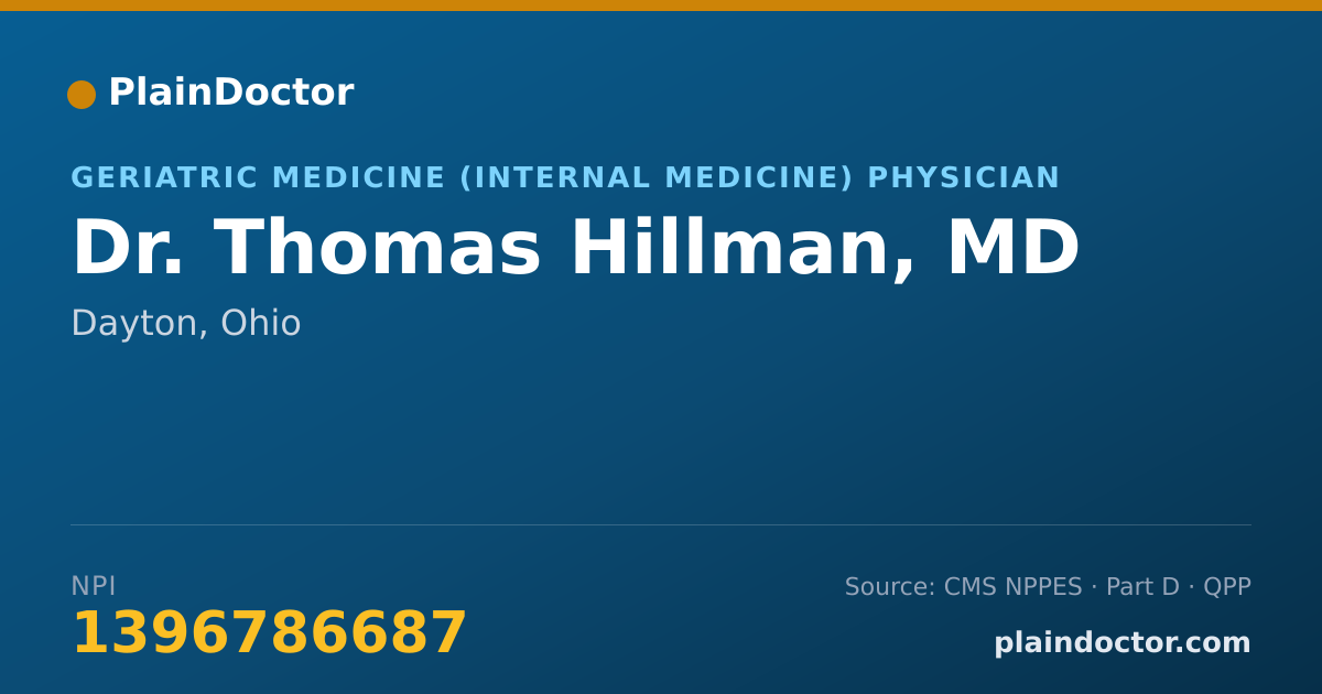 Shareable card for Thomas Hillman, MD - Geriatric Medicine (Internal Medicine) Physician, Dayton, OH