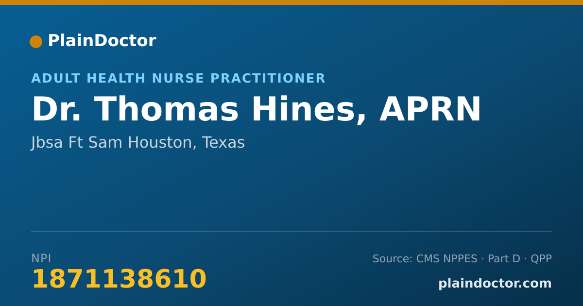 Shareable card for Thomas Hines, APRN - Adult Health Nurse Practitioner, Jbsa Ft Sam Houston, TX