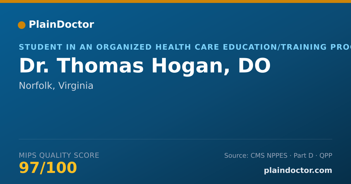 Shareable card for Thomas Hogan, DO - Student in an Organized Health Care Education/Training Program, Norfolk, VA