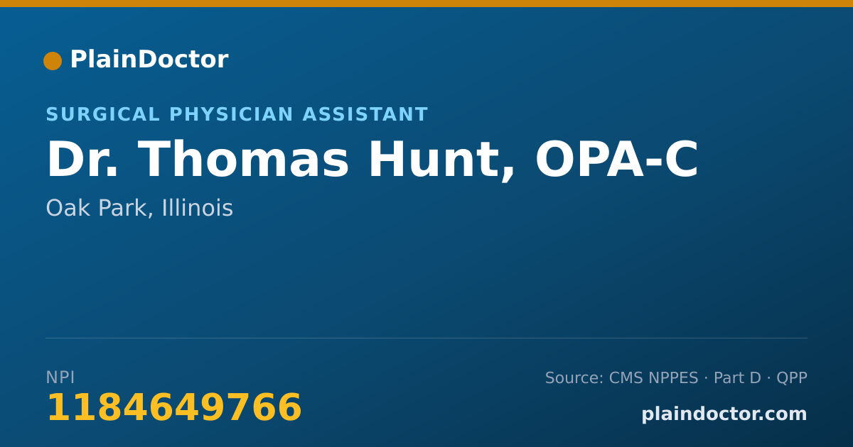 Shareable card for Thomas Hunt, OPA-C - Surgical Physician Assistant, Oak Park, IL