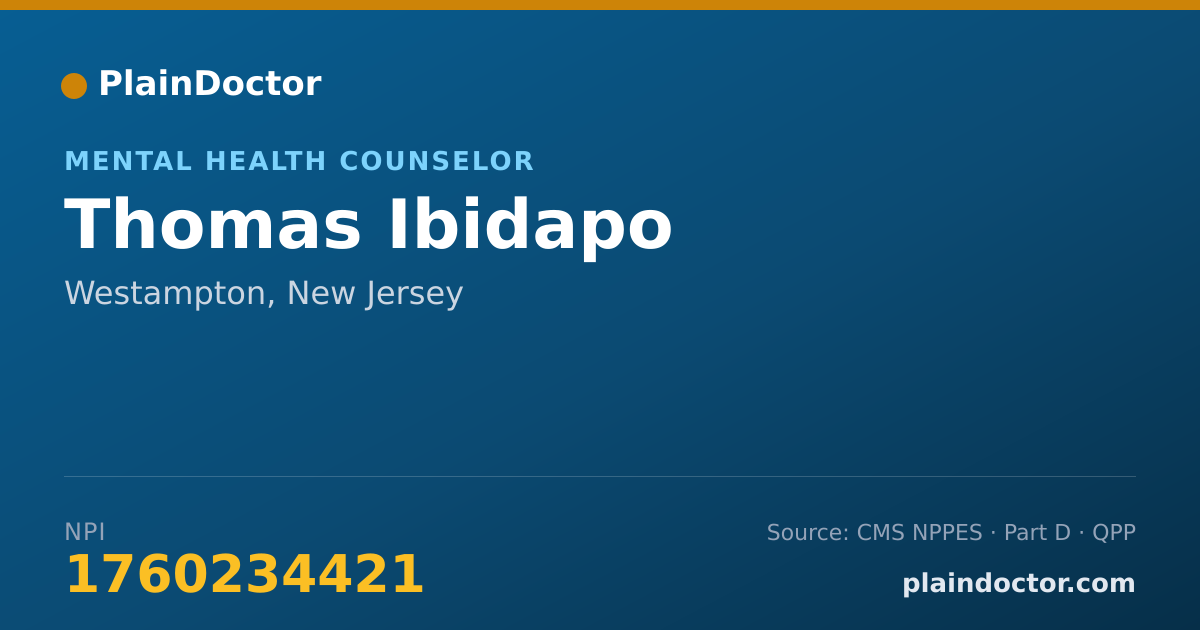Shareable card for Thomas Ibidapo - Mental Health Counselor, Westampton, NJ