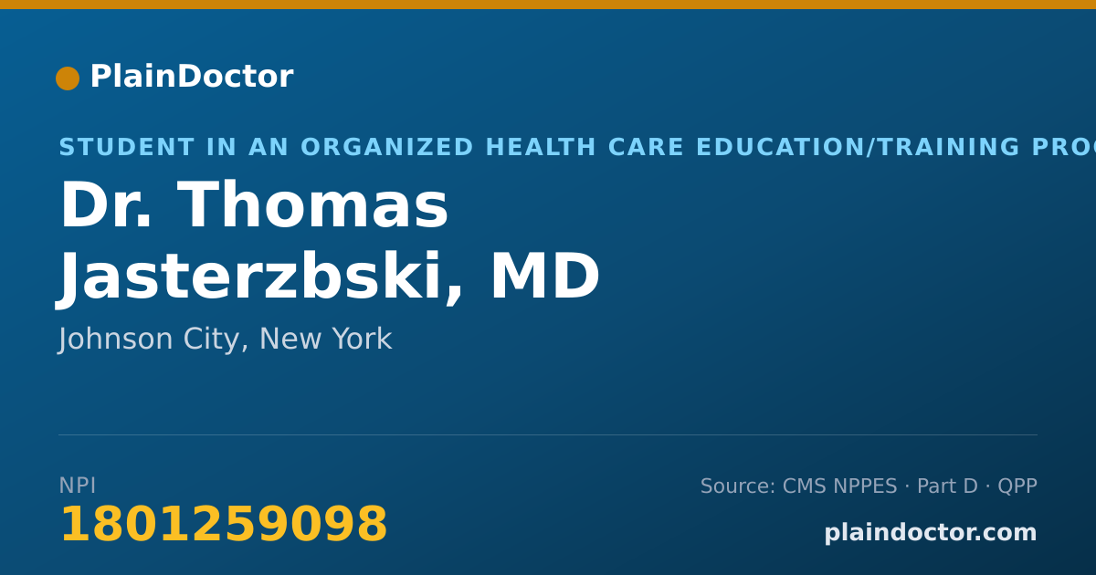 Shareable card for Thomas Jasterzbski, MD - Student in an Organized Health Care Education/Training Program, Johnson City, NY